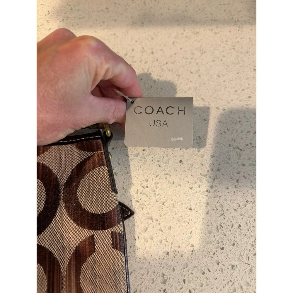 Coach Sutton Signature‎ Swingpack Khaki Jacquard Mahogany Leather Bag
